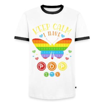 Stay calm I have Pop It's Fidget Toy Fan Pop - Men's Ringer Shirt - white/black - Front - AI Model Female 172 light (172cm) & AI Model Male 178 dark (178cm)