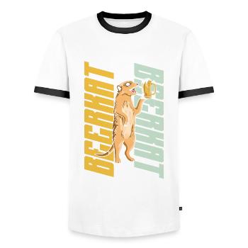 Suricate Whisperer-Animal-Animal-Amateur de bière - T-shirt contrasté Homme - blanc/noir - Devant - AI Model Female 172 light (172cm) & AI Model Male 178 dark (178cm)