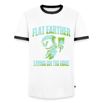 Flat Earther Lebt Am Rande Der Flat Earth Society - Männer Kontrast-T-Shirt - Weiß/Schwarz - Vorne - AI Model Female 172 light (172cm) & AI Model Male 178 dark (178cm)