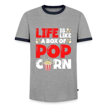 La vie est comme une boîte de pop-corn - T-shirt contrasté Homme - gris/marine  - Devant - AI Model Female 172 light (172cm) & AI Model Male 178 light (178cm)