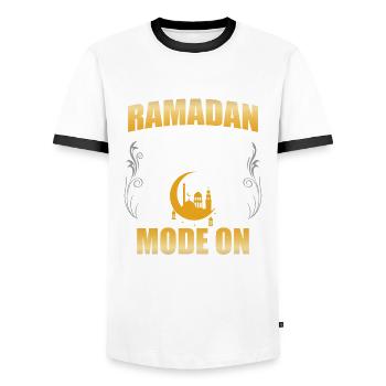 Ramadan fasting mode to Islamic Islam Muslim - Men's Ringer Shirt - white/black - Front - AI Model Female 172 light (172cm) & AI Model Male 178 dark (178cm)