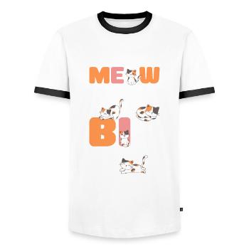 Meowcrobiology Cat Whisperer - Men's Ringer Shirt - white/black - Front - AI Model Female 172 light (172cm) & AI Model Male 178 dark (178cm)