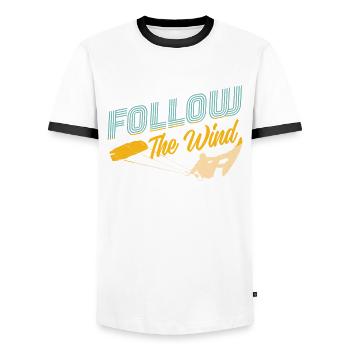 Suivez The Wind Kiteboarding Kitesurf - T-shirt contrasté Homme - blanc/noir - Devant - AI Model Female 172 light (172cm) & AI Model Male 178 dark (178cm)