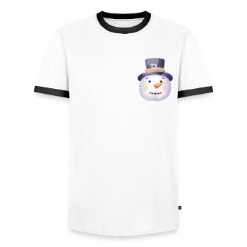 Retro Winter Snowman Face Chest Pocket - Men's Ringer Shirt - white/black - Front - AI Model Female 172 light (172cm) & AI Model Male 178 dark (178cm)