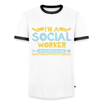 Black Social Worker School Social Work - Men's Ringer Shirt - white/black - Front - AI Model Female 172 light (172cm) & AI Model Male 178 dark (178cm)