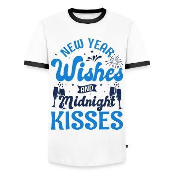 Réveillon du Nouvel An, Paix, Amour, Bonne Année - T-shirt contrasté Homme - blanc/noir - Devant - AI Model Female 172 light (172cm) & AI Model Male 178 dark (178cm)