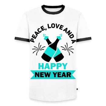 Réveillon du Nouvel An, Paix, Amour, Bonne Année - T-shirt contrasté Homme - blanc/noir - Devant - AI Model Female 172 light (172cm) & AI Model Male 178 dark (178cm)