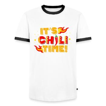 C’est Chili Time Saveur de nourriture épicée Chili Lover - T-shirt contrasté Homme - blanc/noir - Devant - AI Model Female 172 light (172cm) & AI Model Male 178 dark (178cm)