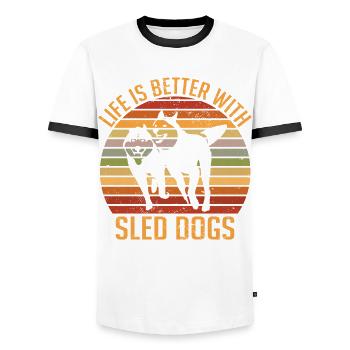 Alaska Mushing Dog Mushers Huskies - Men's Ringer Shirt - white/black - Front - AI Model Female 172 light (172cm) & AI Model Male 178 dark (178cm)