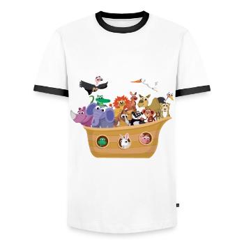 Need a Noah's Ark Guy Funny Archa Noah - Men's Ringer Shirt - white/black - Front - AI Model Female 172 light (172cm) & AI Model Male 178 dark (178cm)