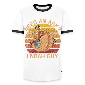Need a Noah's Ark Guy Funny Archa Noah - Men's Ringer Shirt - white/black - Front - AI Model Female 172 light (172cm) & AI Model Male 178 dark (178cm)