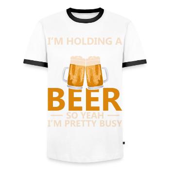 Funny Beer Saying Beer Drinker - Men's Ringer Shirt - white/black - Front - AI Model Female 172 light (172cm) & AI Model Male 178 dark (178cm)