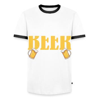 Funny Beer Saying Beer Drinker - Men's Ringer Shirt - white/black - Front - AI Model Female 172 light (172cm) & AI Model Male 178 dark (178cm)