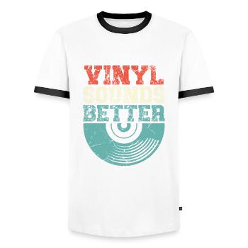 Vinyl sonne mieux audiophile musique lecteur vinyle - T-shirt contrasté Homme - blanc/noir - Devant - AI Model Female 172 light (172cm) & AI Model Male 178 dark (178cm)