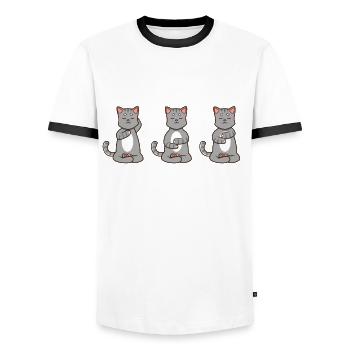 Drei Katzen beim Reiki - Männer Kontrast-T-Shirt - Weiß/Schwarz - Vorne - AI Model Female 172 light (172cm) & AI Model Male 178 dark (178cm)