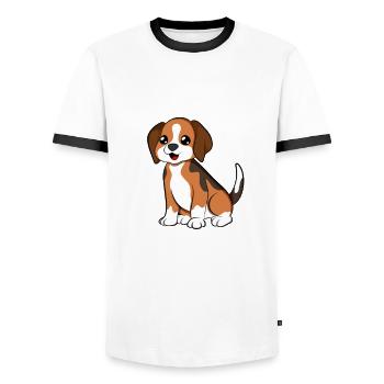 Cartoon Beagle - T-shirt contrasté Homme - blanc/noir - Devant - AI Model Female 172 light (172cm) & AI Model Male 178 dark (178cm)