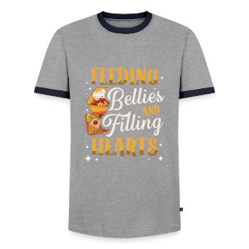 Feeding bellies and filling hearts Lunch Lady - Men's Ringer Shirt - grey/navy  - Front - AI Model Female 172 light (172cm) & AI Model Male 178 light (178cm)