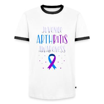 Juvenile Arthritis Awareness Autoimmune Disease - Men's Ringer Shirt - white/black - Front - AI Model Female 172 light (172cm) & AI Model Male 178 dark (178cm)