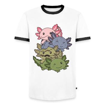 Axolotl Cute Animals kawaii Anime Funny Axolotl - Men's Ringer Shirt - white/black - Front - AI Model Female 172 light (172cm) & AI Model Male 178 dark (178cm)