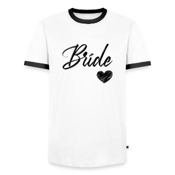 White Bride, Fiancée, Wedding, - Men's Ringer Shirt - white/black - Front - AI Model Female 172 light (172cm) & AI Model Male 178 dark (178cm)