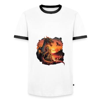 Créatures mythiques Dragon Cadeau Hommes Dragon pour A - T-shirt contrasté Homme - blanc/noir - Devant - AI Model Female 172 light (172cm) & AI Model Male 178 dark (178cm)