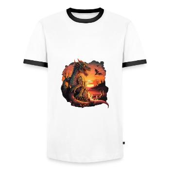 Créatures mythiques Dragon Cadeau Hommes Dragon pour un - T-shirt contrasté Homme - blanc/noir - Devant - AI Model Female 172 light (172cm) & AI Model Male 178 dark (178cm)