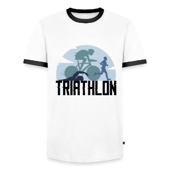 Course de triathlon - T-shirt contrasté Homme - blanc/noir - Devant - AI Model Female 172 light (172cm) & AI Model Male 178 dark (178cm)