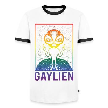 Gender Lesbian, Gay, Trans, Queer Rainbow - Men's Ringer Shirt - white/black - Front - AI Model Female 172 light (172cm) & AI Model Male 178 dark (178cm)