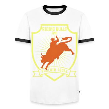 Cowboy Bull Riding Bulls - Men's Ringer Shirt - white/black - Front - AI Model Female 172 light (172cm) & AI Model Male 178 dark (178cm)