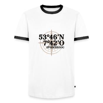 Spiekeroog Koordinaten - Männer Kontrast-T-Shirt - Weiß/Schwarz - Vorne - AI Model Female 172 light (172cm) & AI Model Male 178 dark (178cm)