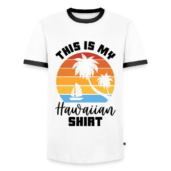 This Is My Hawaiian Luau Tropical Hawaii - Men's Ringer Shirt - white/black - Front - AI Model Female 172 light (172cm) & AI Model Male 178 dark (178cm)