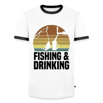 Fish Hook Fish Funny Rods - Men's Ringer Shirt - white/black - Front - AI Model Female 172 light (172cm) & AI Model Male 178 dark (178cm)