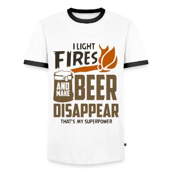 I Light Fires and Make Beer Disappear - Men's Ringer Shirt - white/black - Front - AI Model Female 172 light (172cm) & AI Model Male 178 dark (178cm)