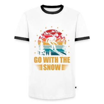 Go ice skiing with the snowski lover - Men's Ringer Shirt - white/black - Front - AI Model Female 172 light (172cm) & AI Model Male 178 dark (178cm)