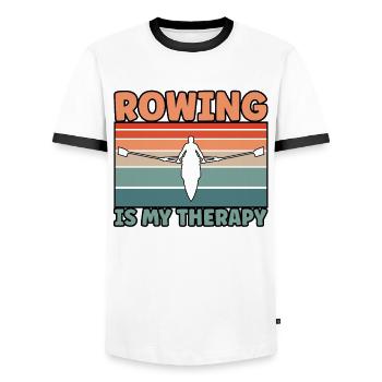 Thérapie par l’aviron - T-shirt contrasté Homme - blanc/noir - Devant - AI Model Female 172 light (172cm) & AI Model Male 178 dark (178cm)