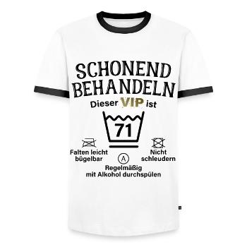 71. Geburtstag Schonend Behandeln 71 VIP ist 71 - Männer Kontrast-T-Shirt - Weiß/Schwarz - Vorne - AI Model Female 172 light (172cm) & AI Model Male 178 dark (178cm)