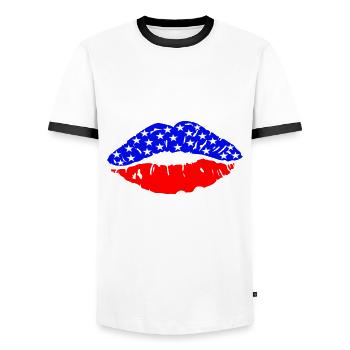Obtenez votre éclat sur l’Américain - T-shirt contrasté Homme - blanc/noir - Devant - AI Model Female 172 light (172cm) & AI Model Male 178 dark (178cm)