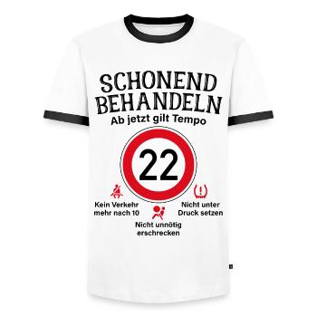 22. Geburtstag Schonend Behandeln 22 Tempolimit 22 - Männer Kontrast-T-Shirt - Weiß/Schwarz - Vorne - AI Model Female 172 light (172cm) & AI Model Male 178 dark (178cm)