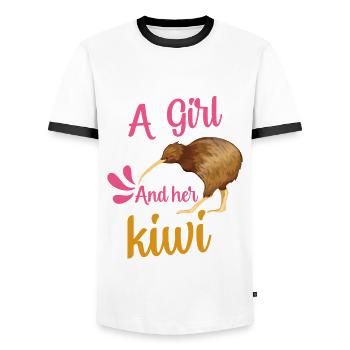 Neuseeland Kultur Kiwi Vogel Neuseeland Flagge - Männer Kontrast-T-Shirt - Weiß/Schwarz - Vorne - AI Model Female 172 light (172cm) & AI Model Male 178 dark (178cm)