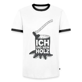 Ich Und Mein Holz - Lustiges Holzfäller - Männer Kontrast-T-Shirt - Weiß/Schwarz - Vorne - AI Model Female 172 light (172cm) & AI Model Male 178 dark (178cm)
