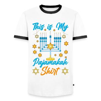 Chanukka Hanukka Dreidel Latkes Hanukkah - Men's Ringer Shirt - white/black - Front - AI Model Female 172 light (172cm) & AI Model Male 178 dark (178cm)