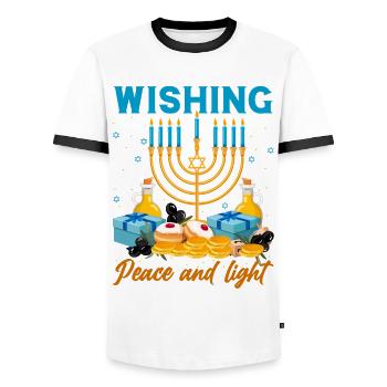 Chanukka Hanukka Dreidel Latkes Hanukkah - Men's Ringer Shirt - white/black - Front - AI Model Female 172 light (172cm) & AI Model Male 178 dark (178cm)