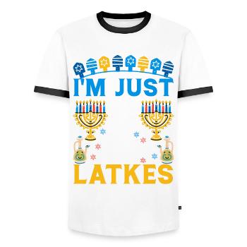 Chanukka Hanukka Dreidel Latkes Hanukkah - Men's Ringer Shirt - white/black - Front - AI Model Female 172 light (172cm) & AI Model Male 178 dark (178cm)