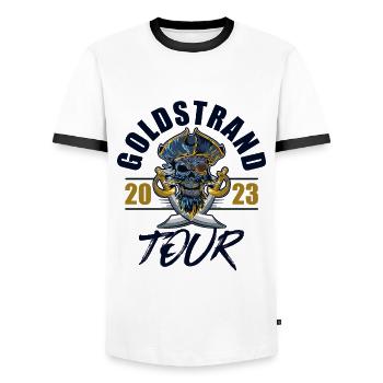Golden Sands 2023 Skeleton - Men's Ringer Shirt - white/black - Front - AI Model Female 172 light (172cm) & AI Model Male 178 dark (178cm)
