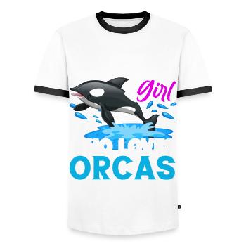 Orca Ocean Whale Orca Fan Seafood - Men's Ringer Shirt - white/black - Front - AI Model Female 172 light (172cm) & AI Model Male 178 dark (178cm)