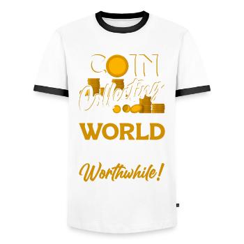 Collectionneur de pièces de monnaie Collectionneur de pièces Numismates - T-shirt contrasté Homme - blanc/noir - Devant - AI Model Female 172 light (172cm) & AI Model Male 178 dark (178cm)