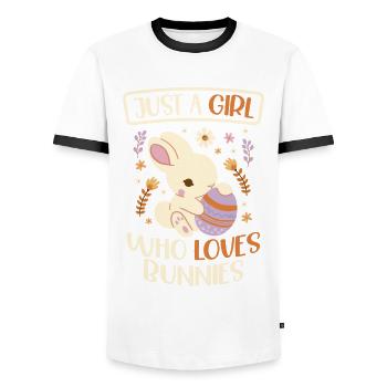 A girl who loves bunnies, - Men's Ringer Shirt - white/black - Front - AI Model Female 172 light (172cm) & AI Model Male 178 dark (178cm)
