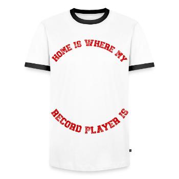 Platine vinyle vinyle rétro collection - T-shirt contrasté Homme - blanc/noir - Devant - AI Model Female 172 light (172cm) & AI Model Male 178 dark (178cm)