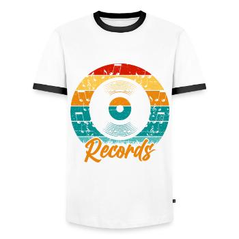 Platine vinyle vinyle rétro collection - T-shirt contrasté Homme - blanc/noir - Devant - AI Model Female 172 light (172cm) & AI Model Male 178 dark (178cm)