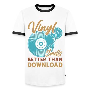 Platine vinyle vinyle rétro collection - T-shirt contrasté Homme - blanc/noir - Devant - AI Model Female 172 light (172cm) & AI Model Male 178 dark (178cm)